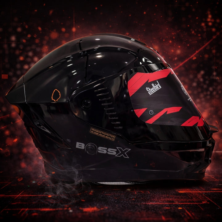 Steelbird Fighter Bass X Smart Bluetooth Helmet with Sun Visor – Glossy Black