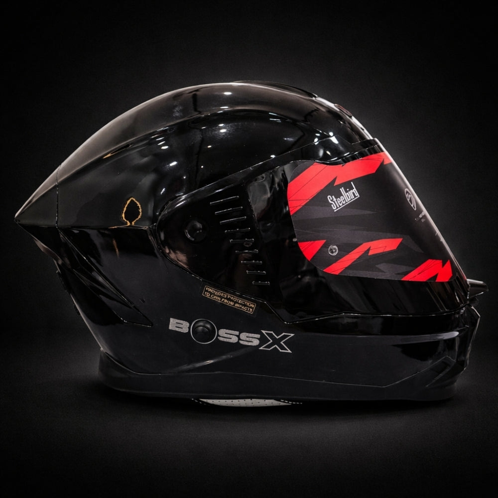 Steelbird Fighter Bass X Smart Bluetooth Helmet with Sun Visor – Glossy Black