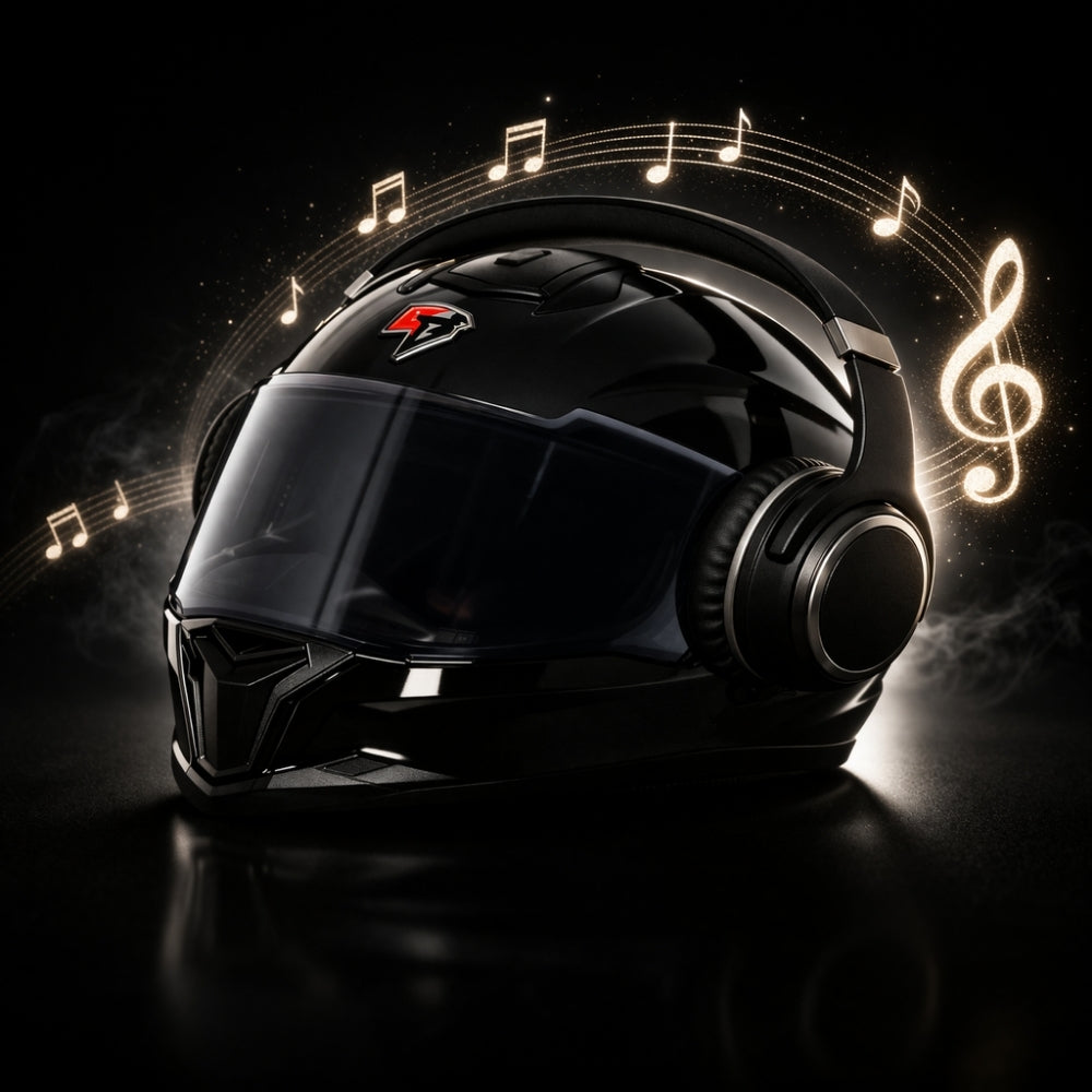 Steelbird Fighter Bass X Smart Bluetooth Helmet with Sun Visor – Glossy Black