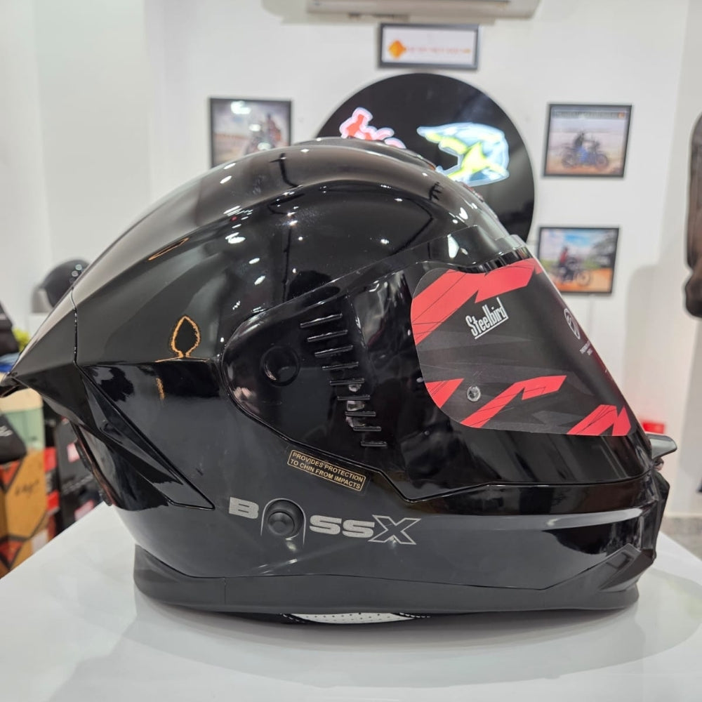 Steelbird Fighter Bass X Smart Bluetooth Helmet with Sun Visor – Glossy Black
