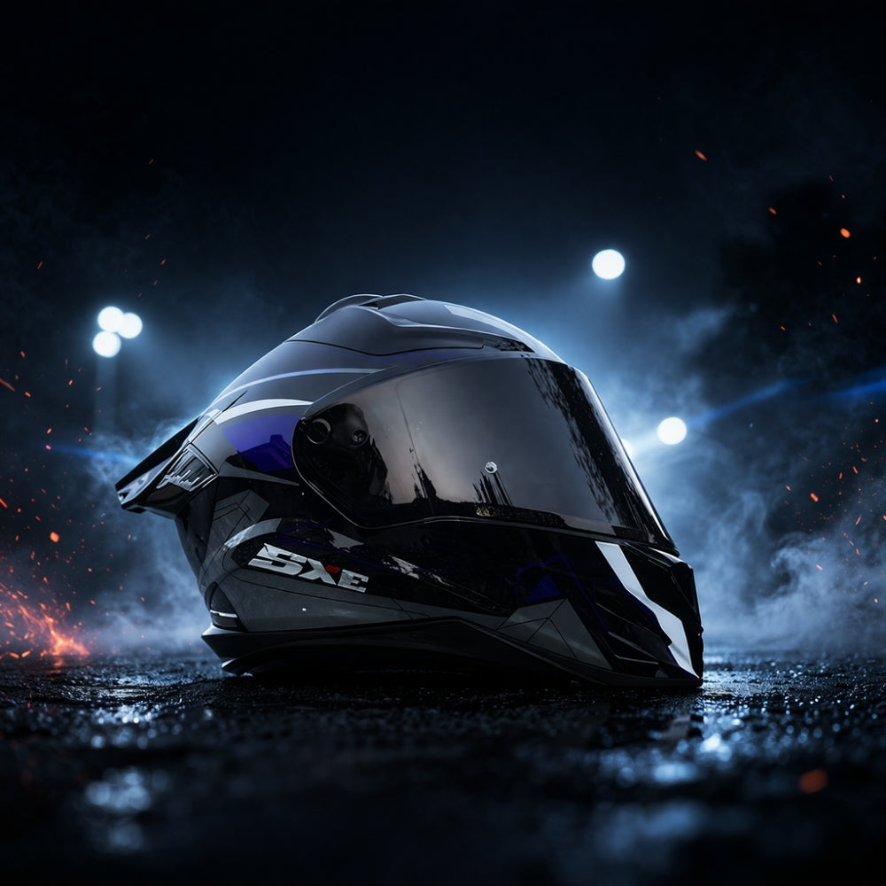 Steelbird SBH-61 SXE Full Face Helmet – ISI & DOT Certified with Sun Shield (Glossy Black)