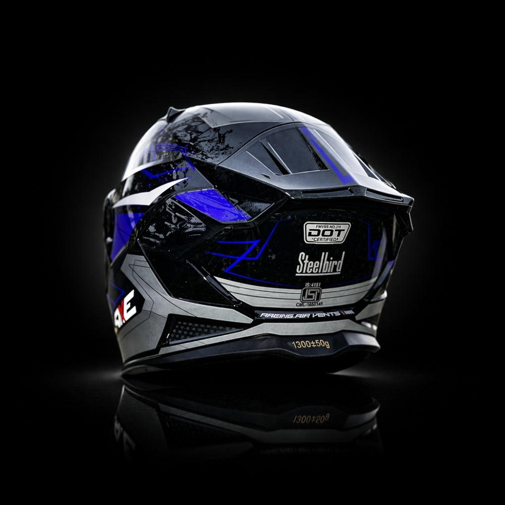 Steelbird SBH-61 SXE Full Face Helmet – ISI & DOT Certified with Sun Shield (Glossy Black)
