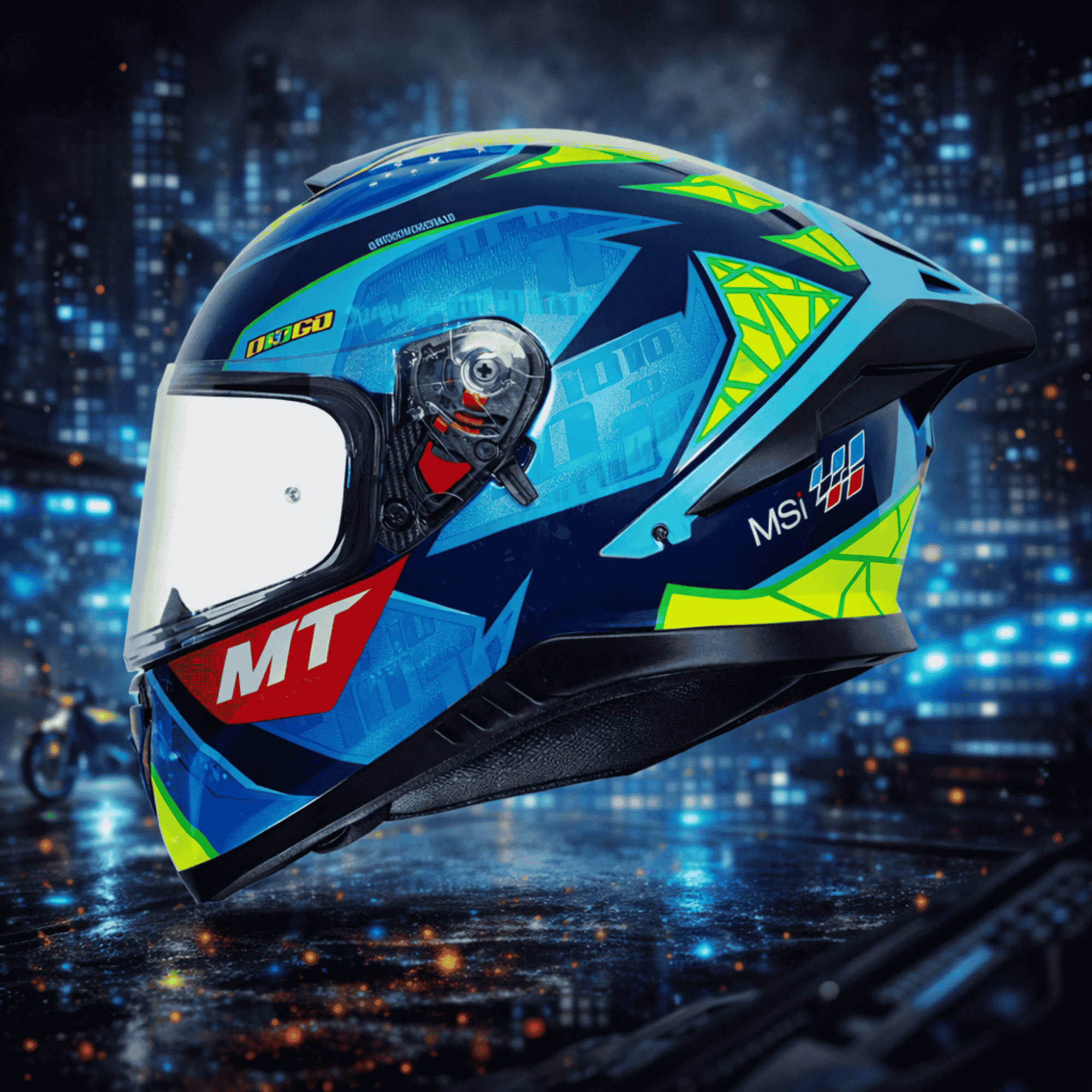 MT Thunder 3 SV Pro Full Face Helmet – Blue Neon Graphics