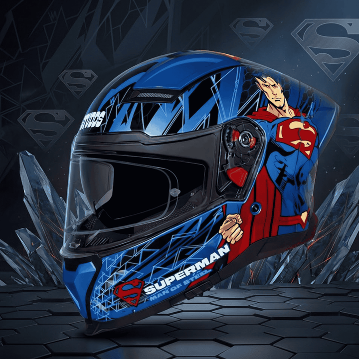 Studds Helios (Dual Visor) Superman Edition Full Face Helmet – Blue Graphic