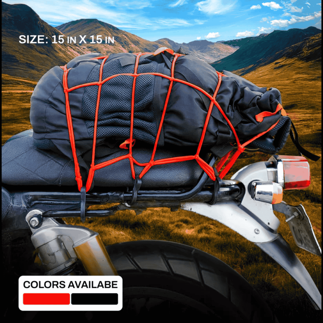 Motorcycle Luggage Stretch Net with Hooks – Red – 15×15 Inch