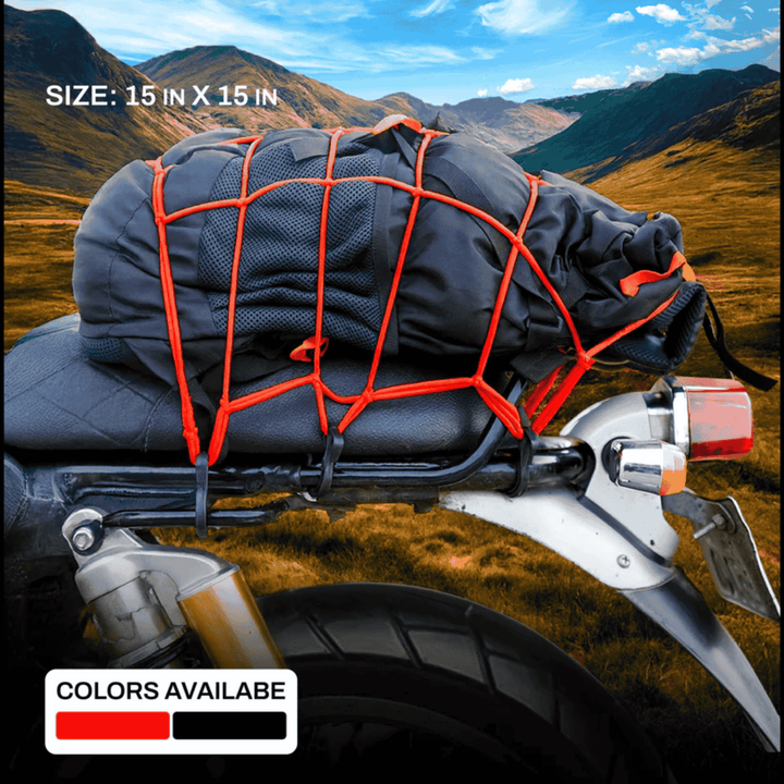 Motorcycle Luggage Stretch Net with Hooks – Red – 15×15 Inch