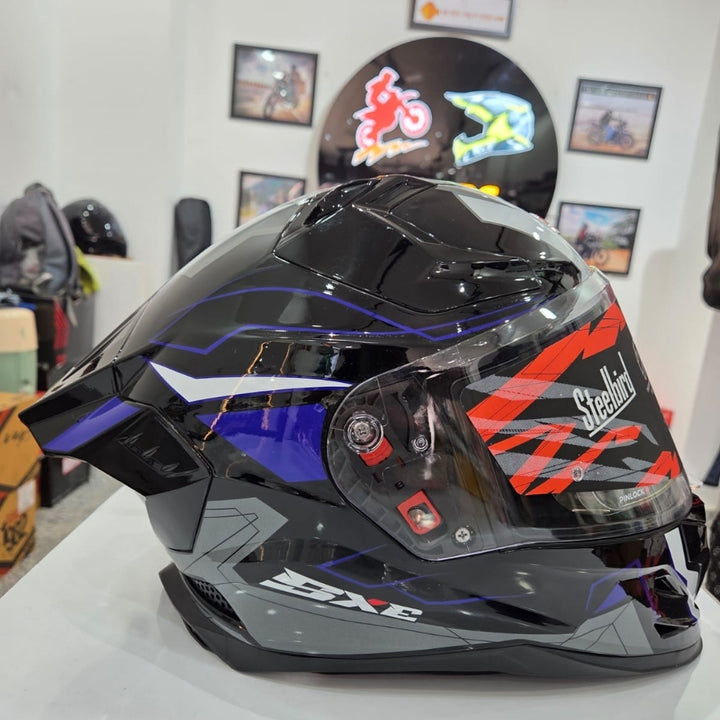 Steelbird SBH-61 SXE Full Face Helmet – ISI & DOT Certified with Sun Shield (Glossy Black)