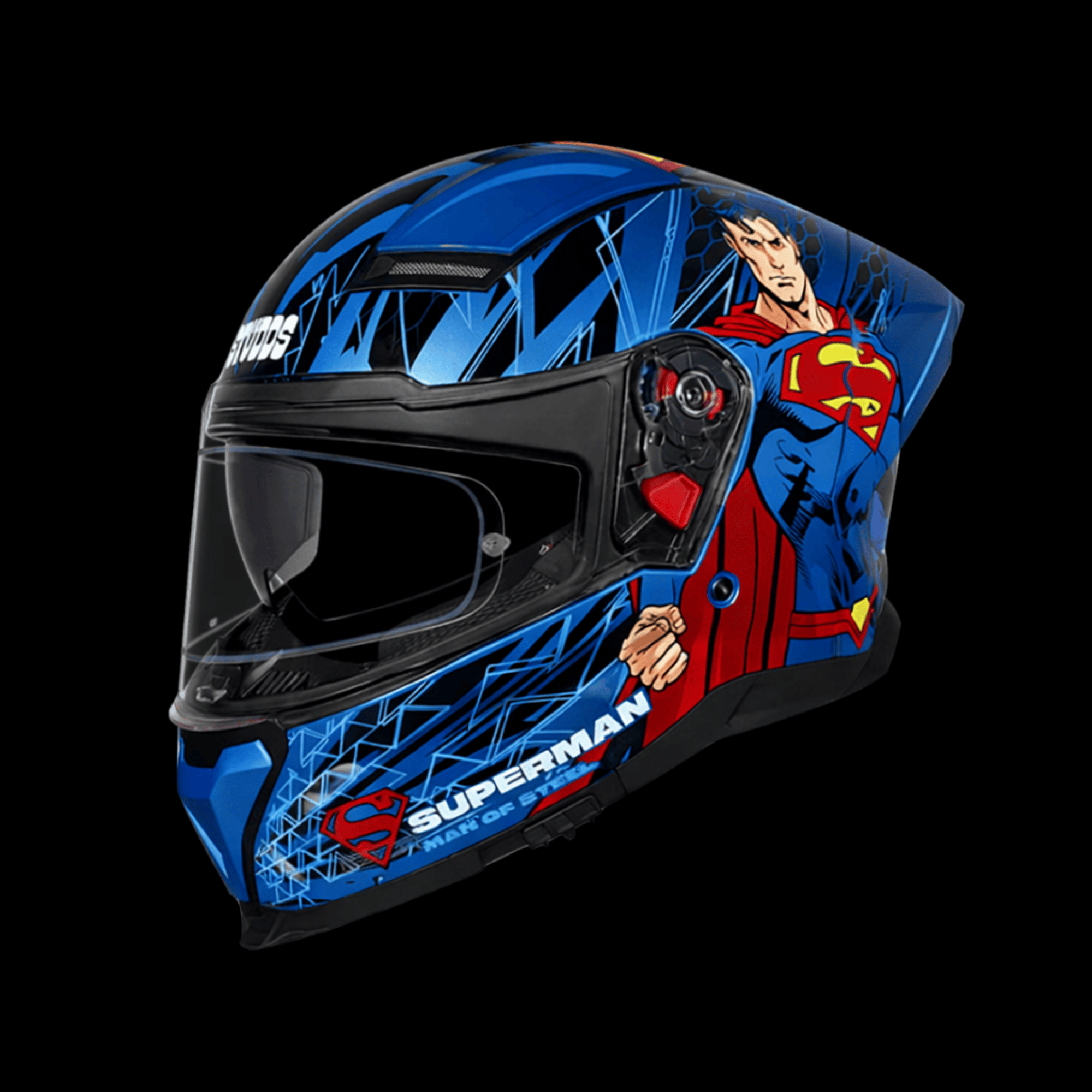 Studds Helios (Dual Visor) Superman Edition Full Face Helmet – Blue Graphic