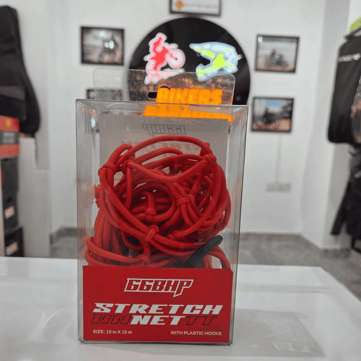 Motorcycle Luggage Stretch Net with Hooks – Red – 15×15 Inch