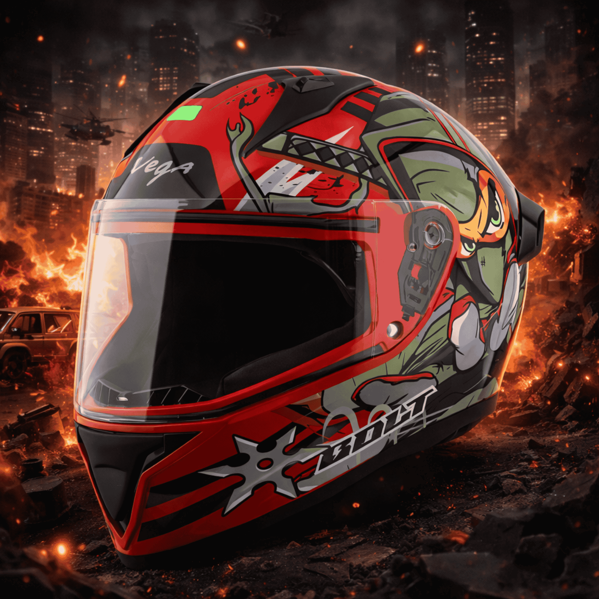 Vega Bolt Ninja Full Face Helmet – Glossy Red Grey