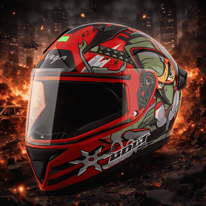 Vega Bolt Ninja Full Face Helmet – Glossy Red Grey